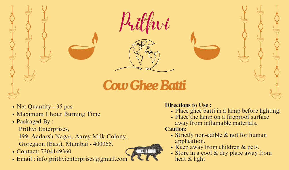 Prithvi - Cow Ghee Diya Batti (35 Pieces)