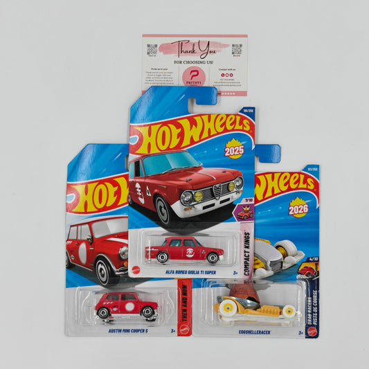 Alfa Romeo Giulia TI Super, Austin Mini Cooper S & Eggshelleracer by Mattel – Hot Wheels Bundle