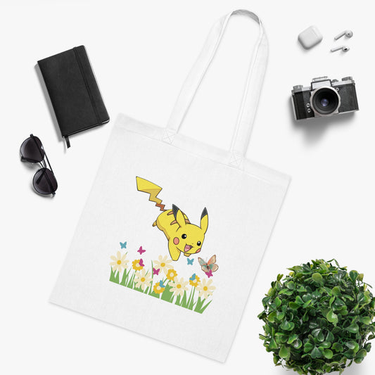 Pokémon - Pikachu Chasing Butterfly Printed Canvas Tote Bag