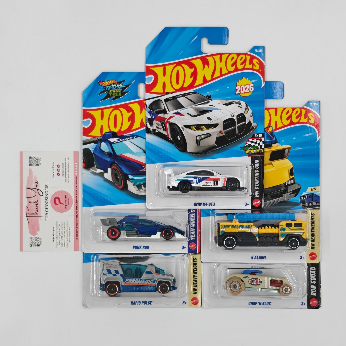 BMW M4 GT3, Punk Rod, 5 Alarm, Rapid Pulse & Chop 'N Bloc by Mattel – Hot Wheels 5-Car Bundle