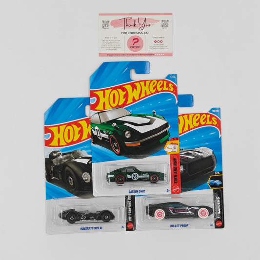 Datsun 240Z, Maserati Tipo 61 & Bullet Proof by Mattel – Hot Wheels Bundle - Prithvi Enterprises