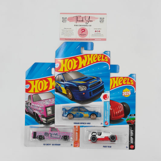 Subaru Impreza WRX, '83 Chevy Silverado & Pass 'N Go by Mattel – Hot Wheels Bundle - Prithvi Enterprises