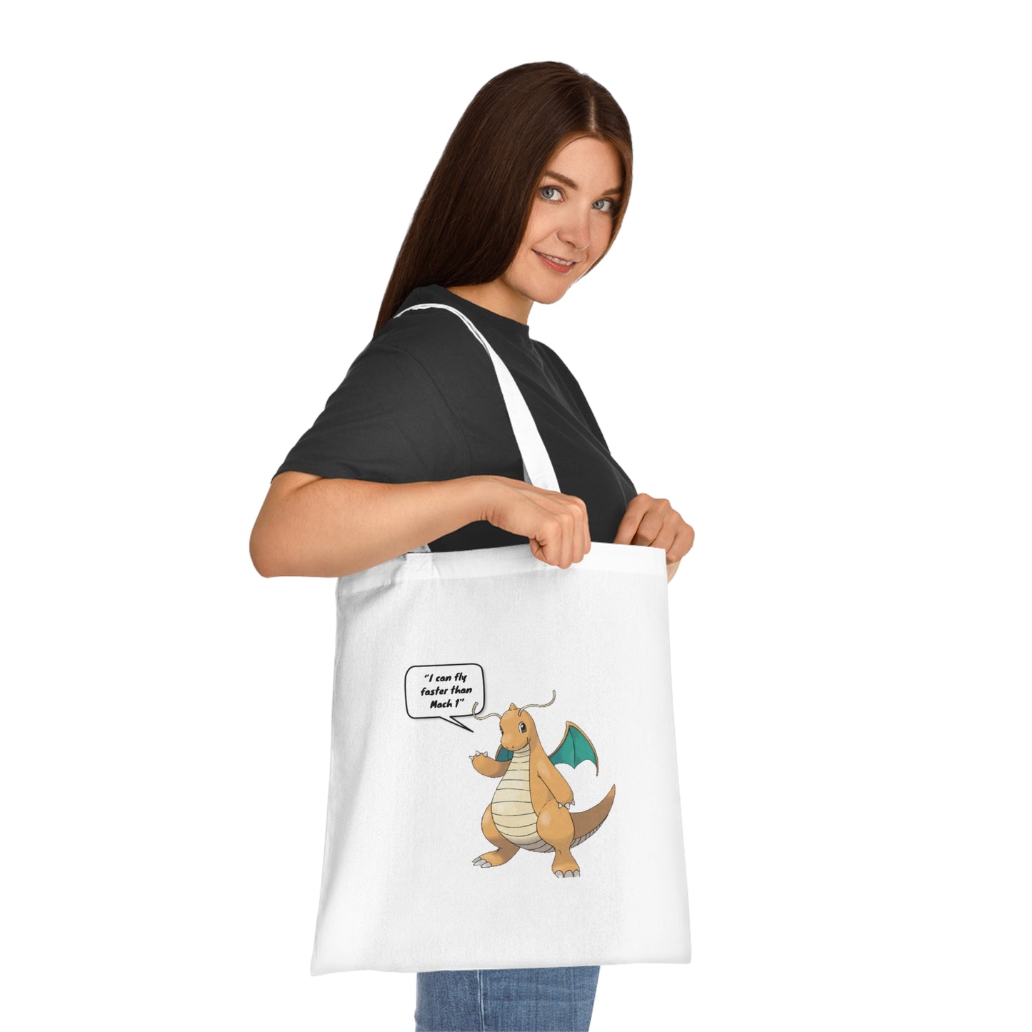 Pokémon - "I Can Fly Faster Than Mach 1" - Dragonite Printed Canvas Tote Bag