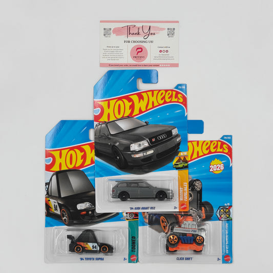 '94 Audi Avant RS2, '94 Toyota Supra & Click Shift by Mattel – Hot Wheels Bundle - Prithvi Enterprises