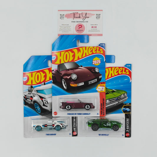 Porsche 911 Turbo Cabriolet, Twin Dorado & '69 Chevelle by Mattel – Hot Wheels Bundle