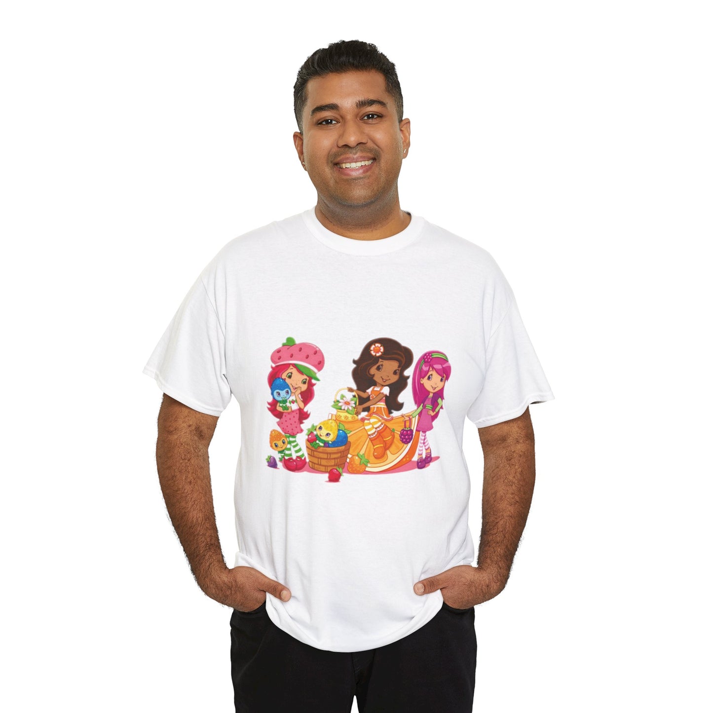 Strawberry Shortcake and Friends Printed T-shirt - White Round Neck Cotton