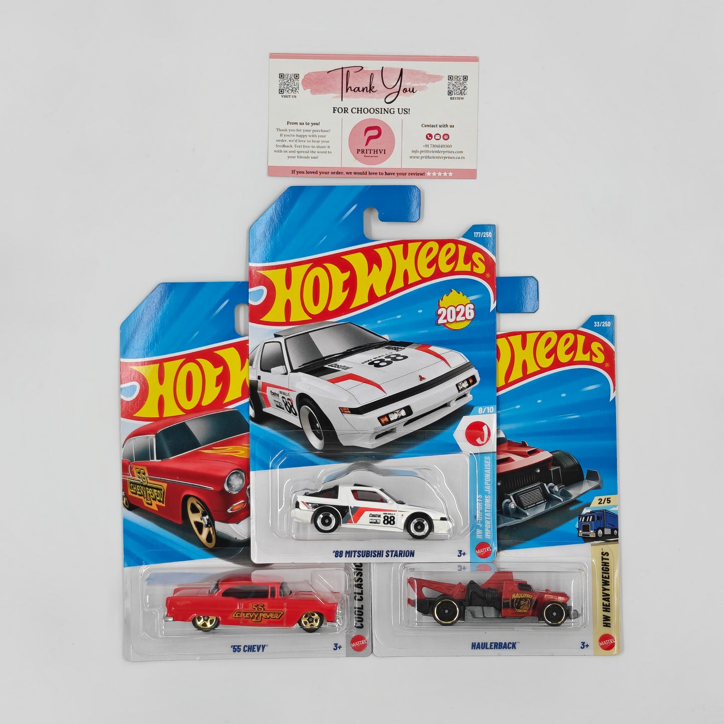 '88 Mitsubishi Starion, '55 Chevy & Haulerback by Mattel – Hot Wheels Bundle