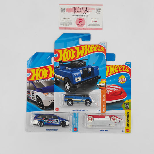 Hot Wheels Bundle – Honda Odyssey, Land Rover Series II & Twin Tags by Mattel