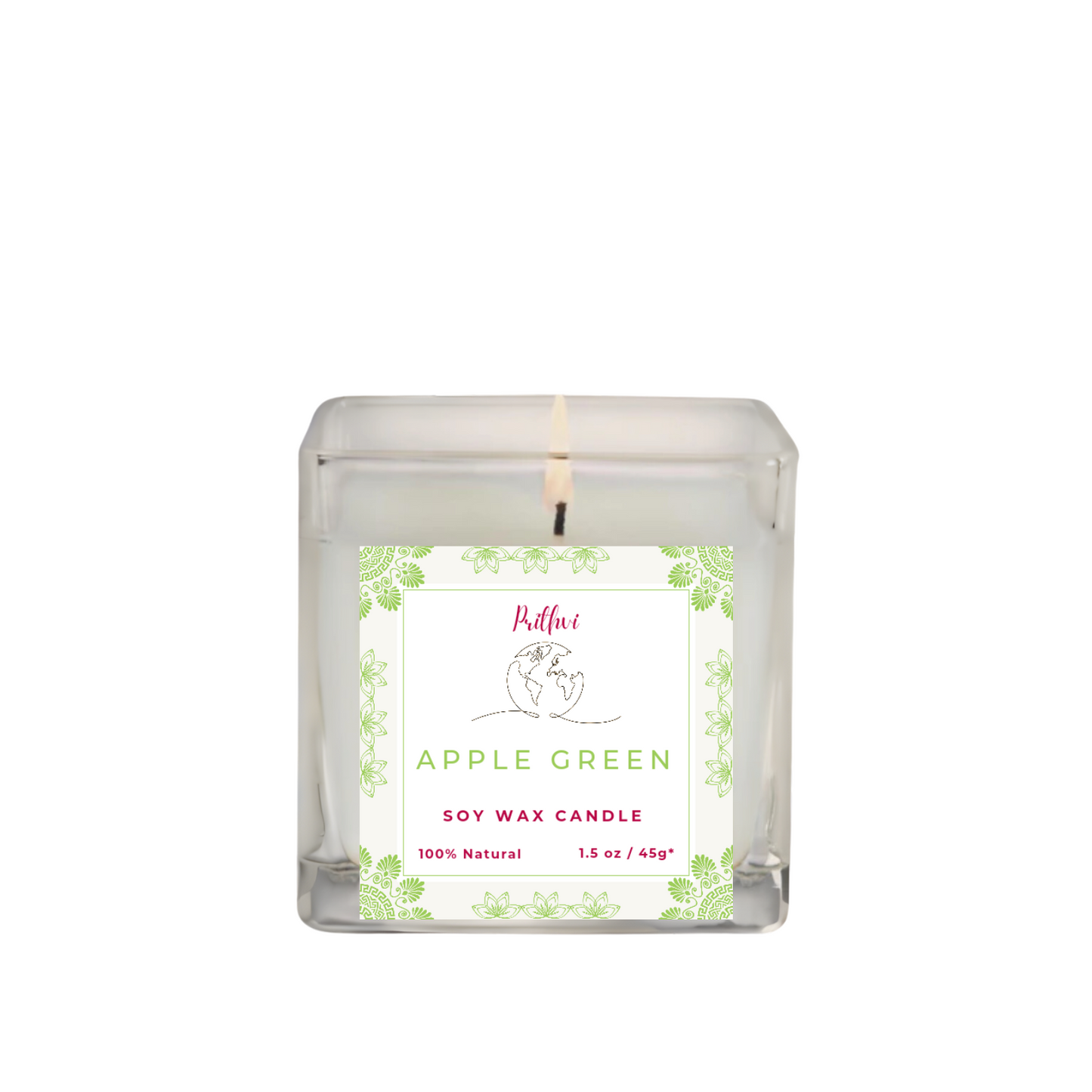 Prithvi Handmade Soy Wax Candle with "Apple Green" Fragrance (45g/1.5oz, 8-10 Hours Burn Time)
