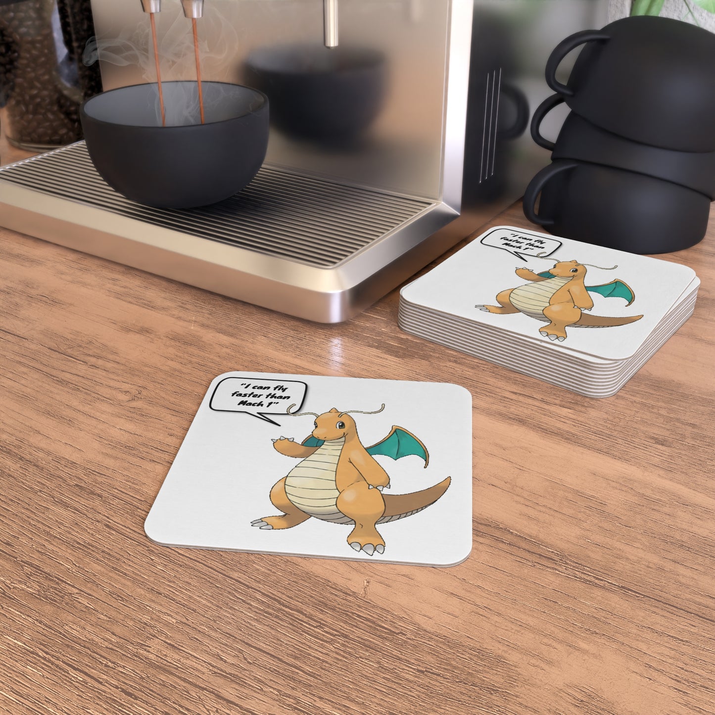 Pokémon "I can fly faster than Mach 1" Dragonite: Printed Square Coaster Set (Set of 2)