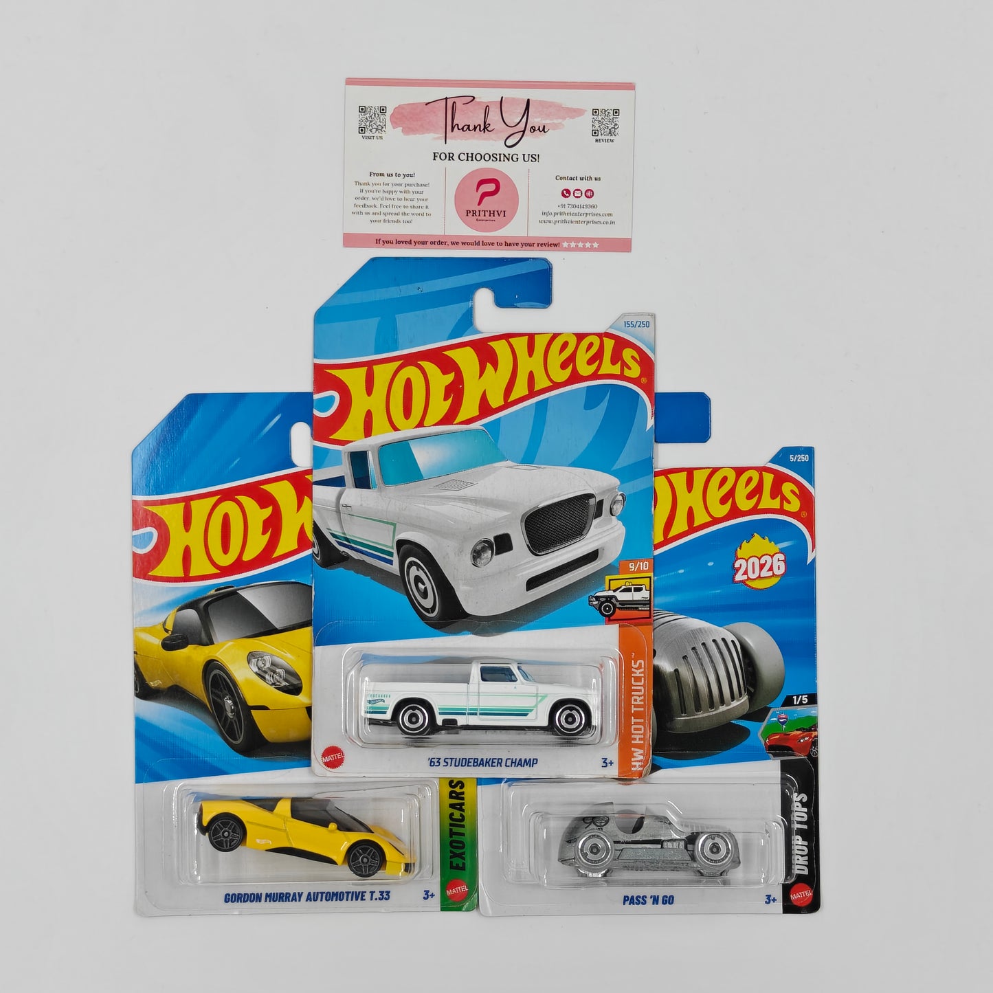 '63 Studebaker Champ, Gordon Murray Automotive T.33 & Pass 'N Go by Mattel – Hot Wheels Bundle