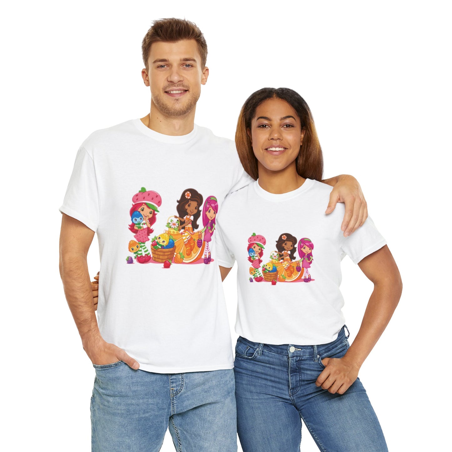 Strawberry Shortcake and Friends Printed T-shirt - White Round Neck Cotton