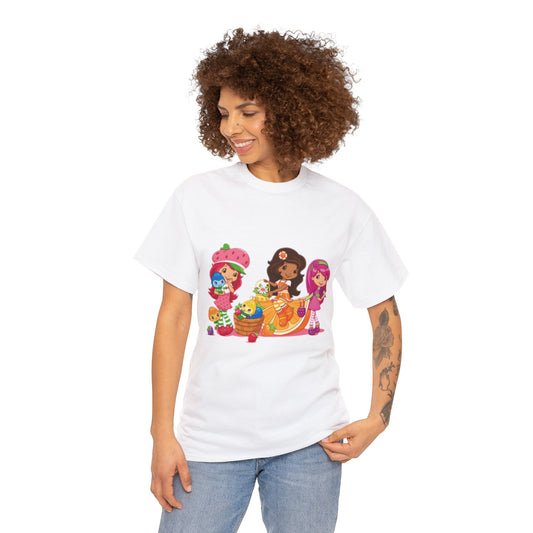 Strawberry Shortcake and Friends Printed T-shirt - White Round Neck Cotton