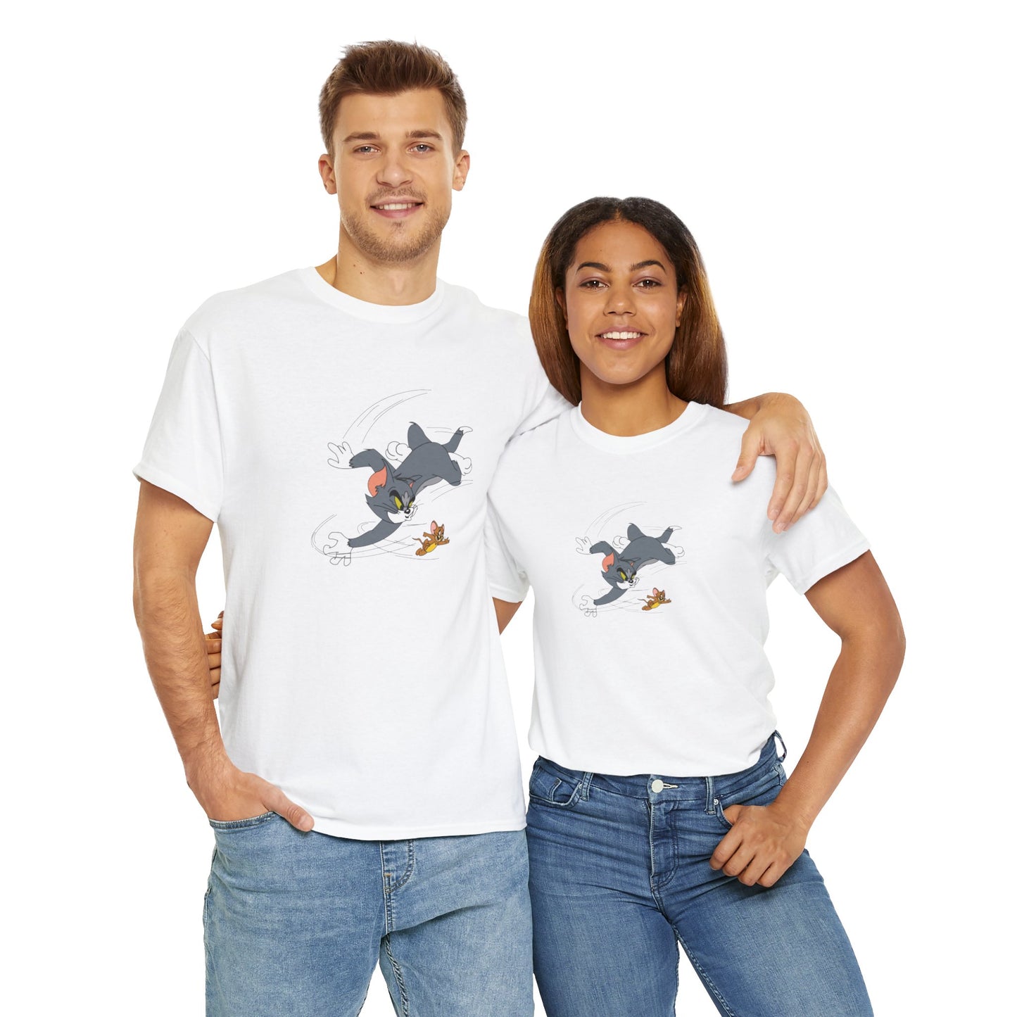 Tom and Jerry - "Chase me if you can" Printed T-shirt - White Round Neck Cotton