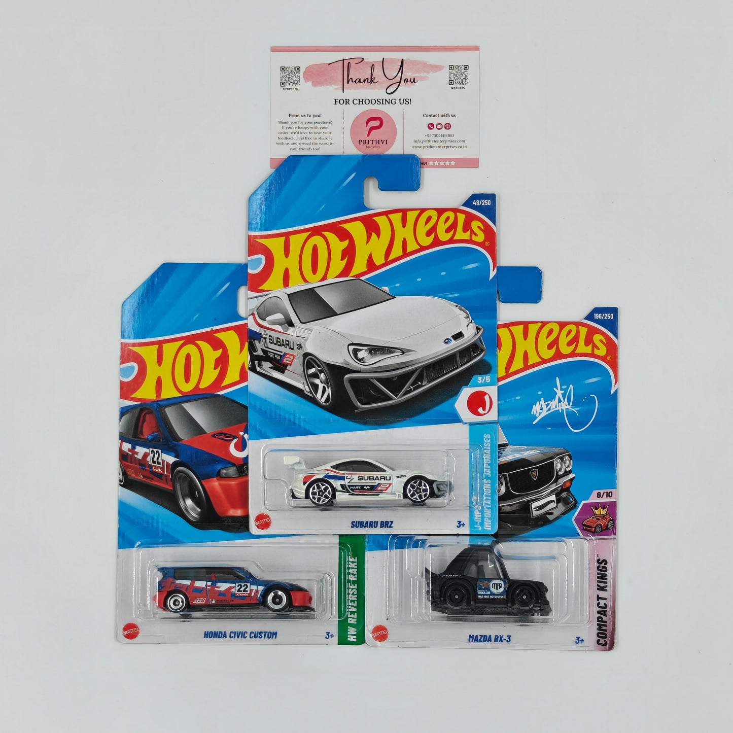Subaru BRZ, Honda Civic Custom & Mazda RX-3 by Mattel – Hot Wheels Bundle