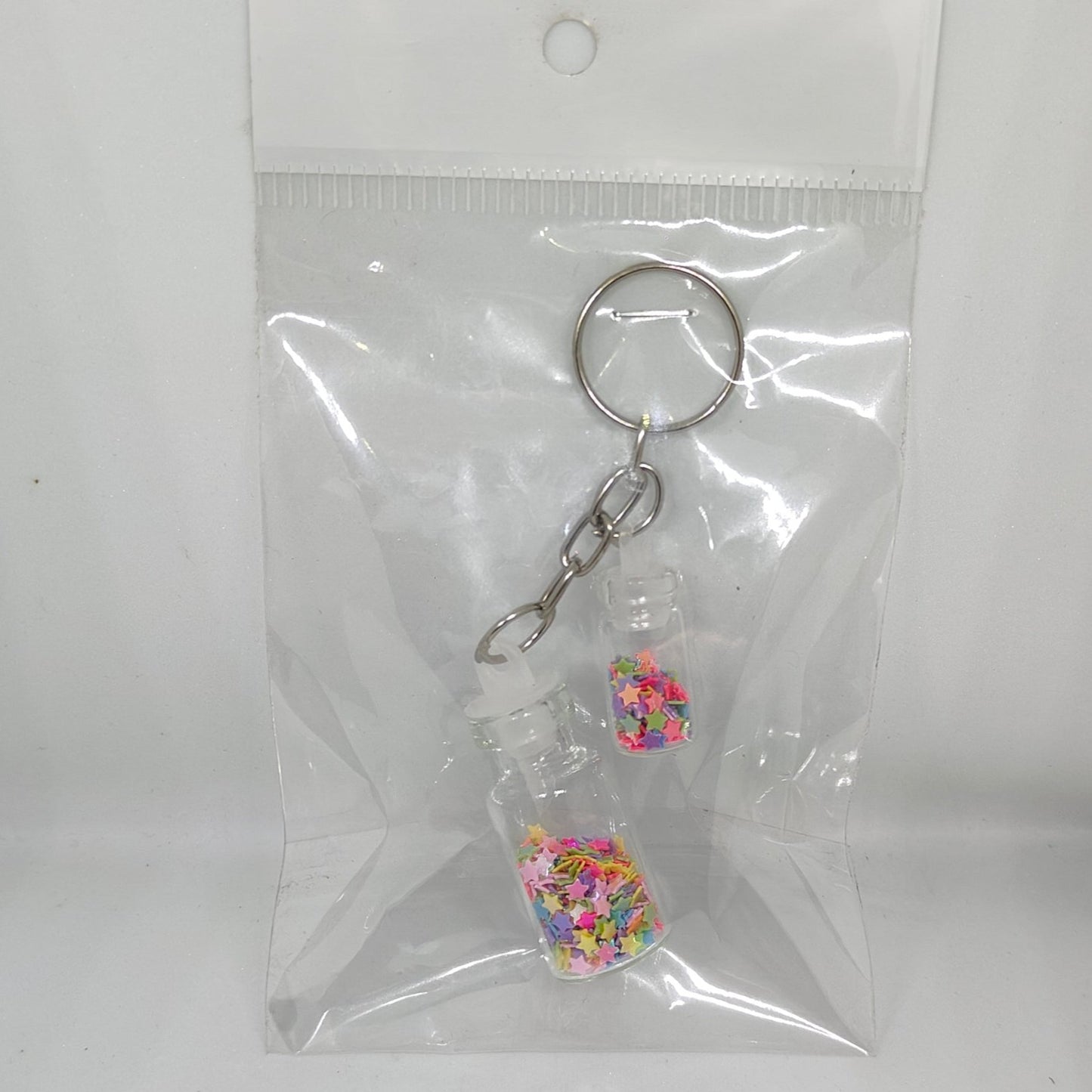 Mini Fancy Multi Color Glitter Bottle Keychain | Dual Glitter Bottles | Star-Shaped Glitter