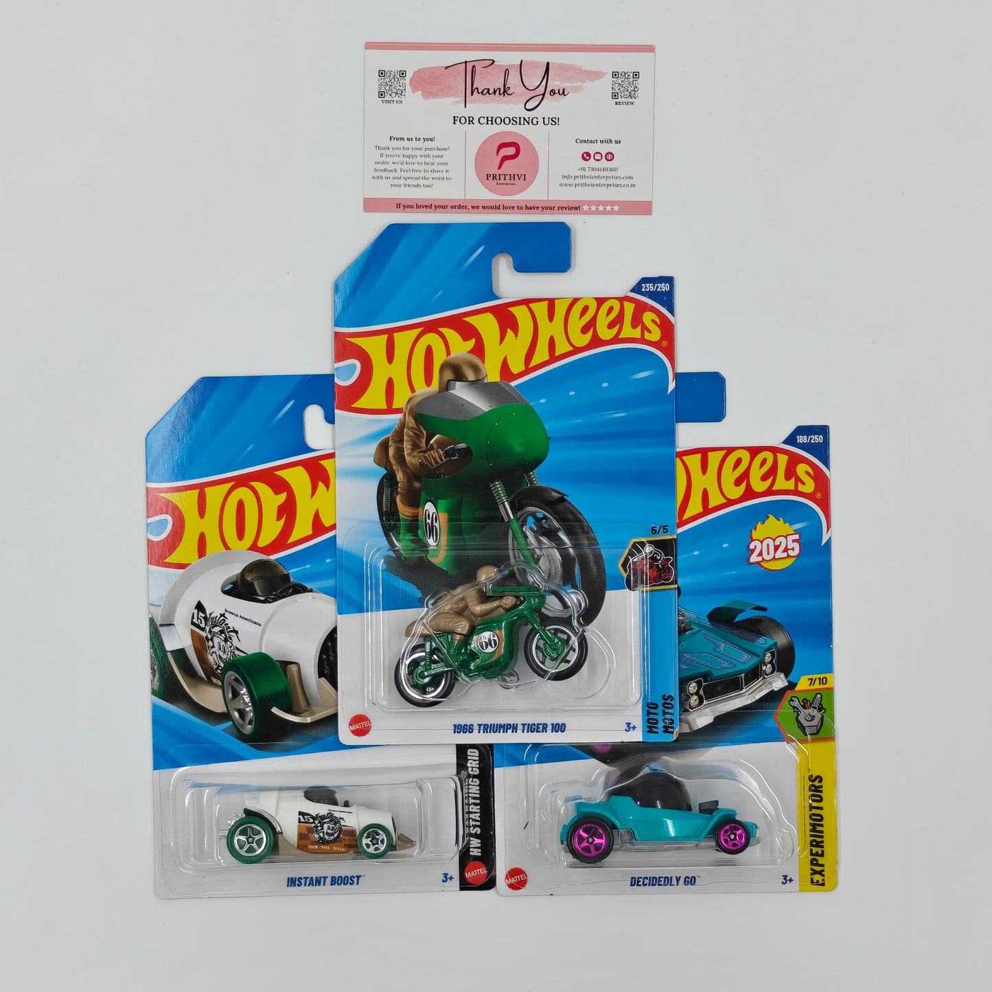 1966 Triumph Tiger 100, Instant Boost & Decidedly Go by Mattel – Hot Wheels Bundle