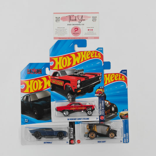 Batmobile, '65 Mercury Comet Cyclone & Kick Kart by Mattel – Hot Wheels Bundle