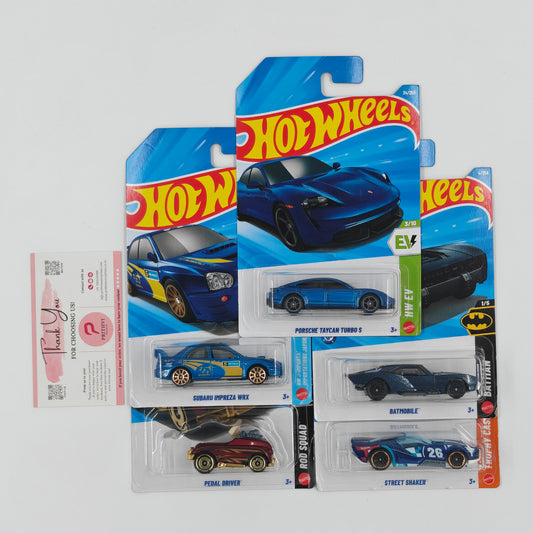 Porsche Taycan Turbo S, Subaru Impreza WRX, Batmobile, Pedal Driver & Street Shaker by Mattel – Hot Wheels 5-Car Bundle - Prithvi Enterprises