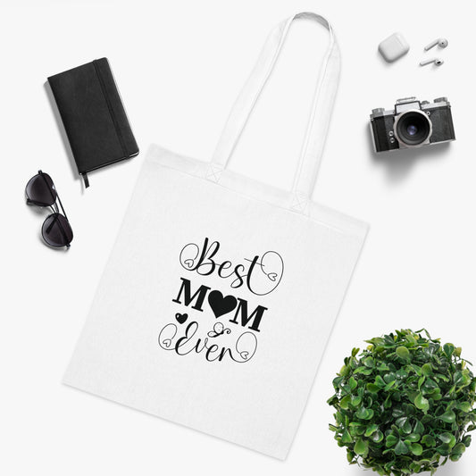 Lettering - Best Mom Ever (Grayscale): Printed Canvas Tote Bag