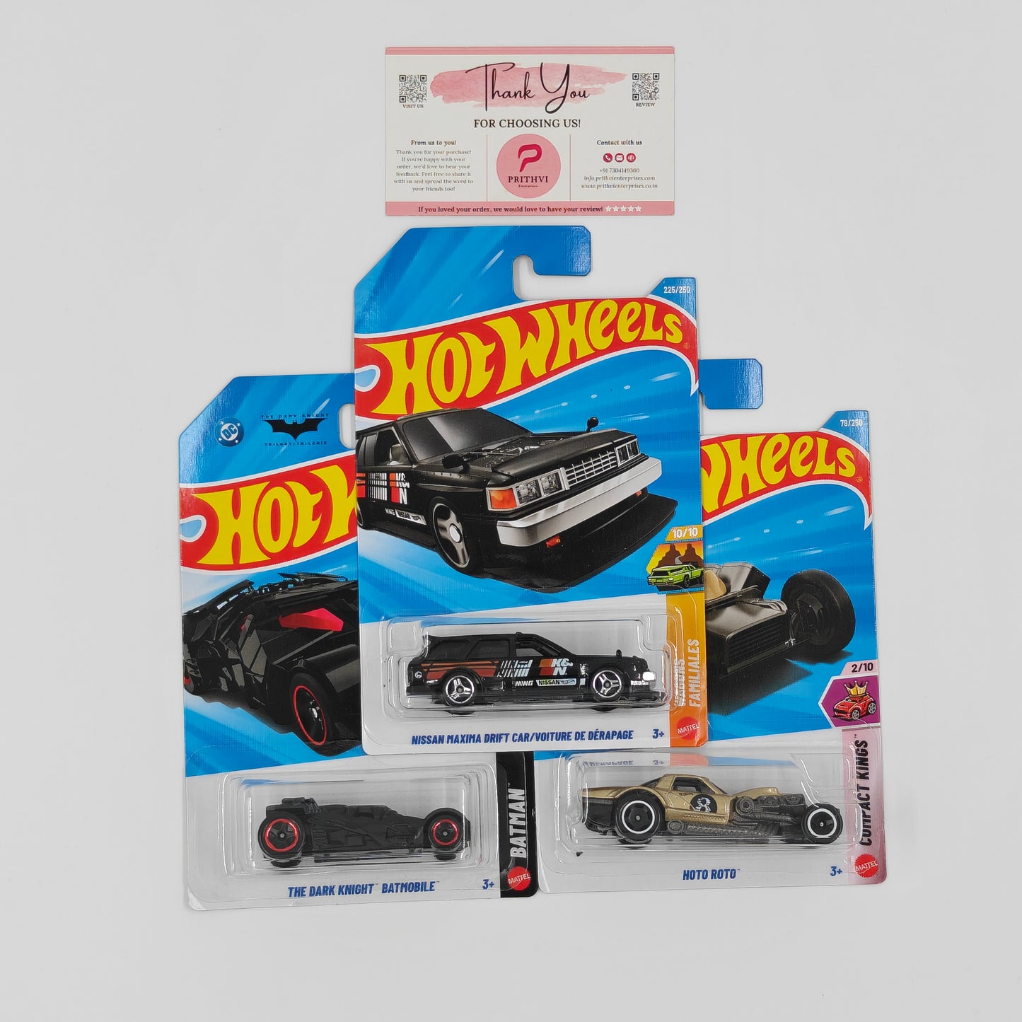 Nissan Maxima Drift Car / Voiture de Dérapage, The Dark Knight Batmobile & Hoto Roto by Mattel – Hot Wheels Bundle