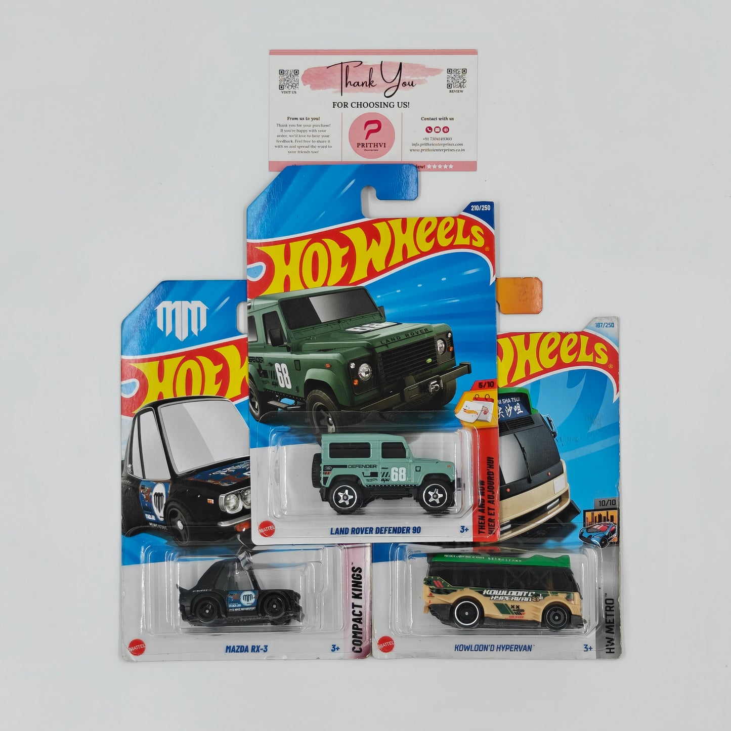 Land Rover Defender 90, Mazda RX-3 & Kowloon'd Hypervan by Mattel – Hot Wheels Bundle