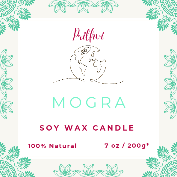 Prithvi Handmade Soy Wax Candle with "Mogra" Fragrance (200g/7oz, 40 Hours Burn Time)