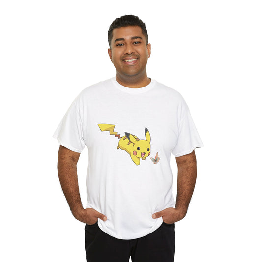 Pokémon - Pikachu Chasing Butterfly: Printed T-shirt - White Round Neck Cotton