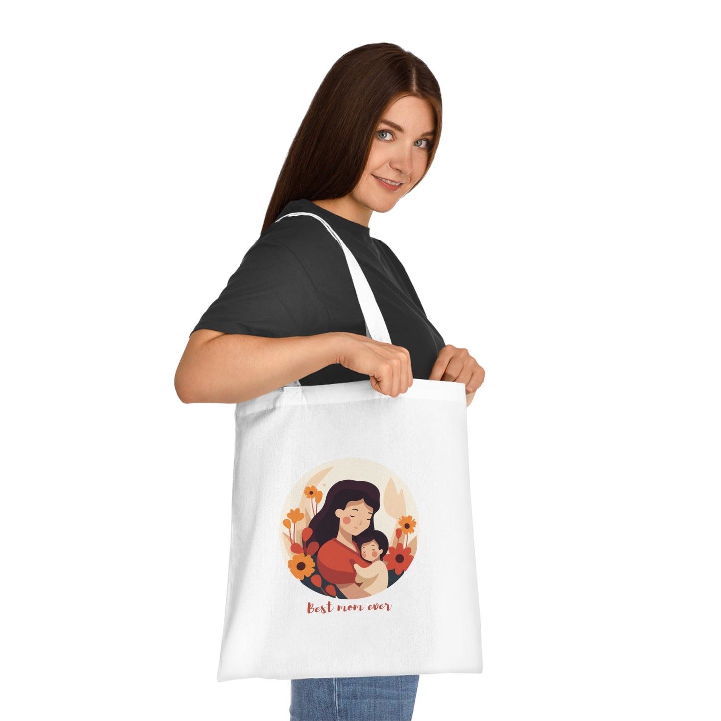 Illustration- Best Mom Ever: Printed Canvas Tote Bag