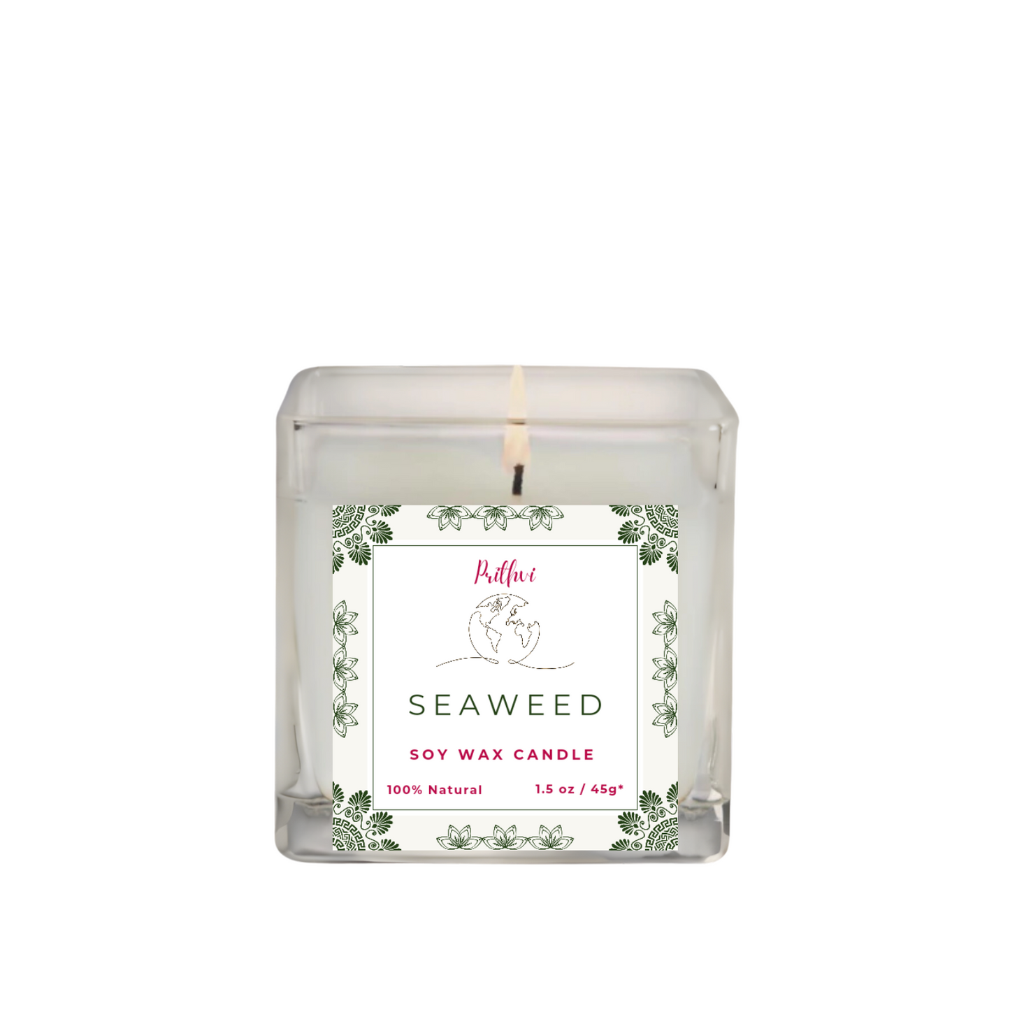 Prithvi Handmade Soy Wax Candle with "Seaweed" Fragrance (45g/1.5oz, 8-10 Hours Burn Time)