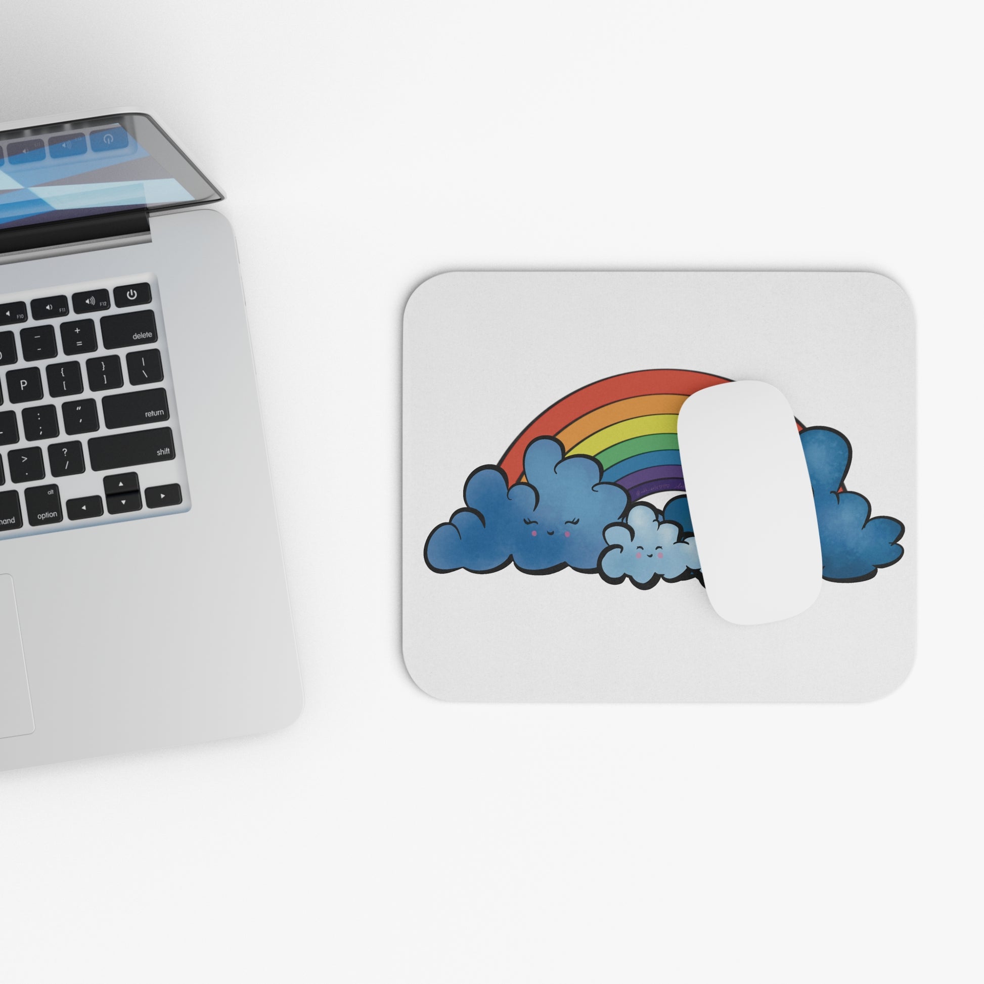 Illustration - 'Happy Cloud Family with Rainbow': Printed Mouse Pad - Prithvi Enterprises