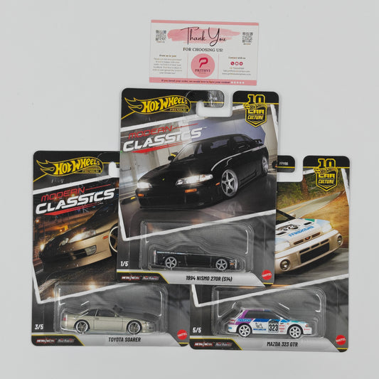 Car Culture Modern Classics (Set of 3) – Nismo S14, Toyota Soarer & Mazda 323 GTR by Mattel – Hot Wheels Premium Bundle