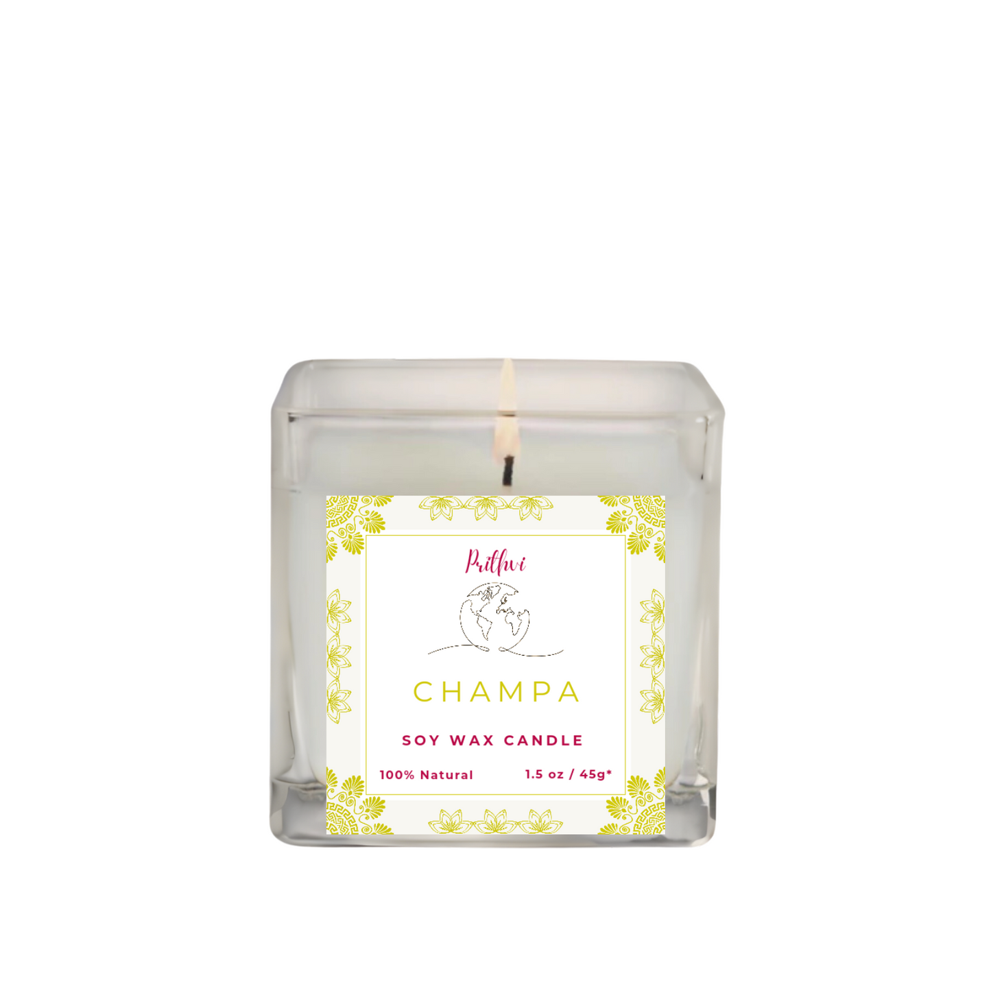 Prithvi Handmade Soy Wax Candle with "Champa" Fragrance (45g/1.5oz, 8-10 Hours Burn Time)
