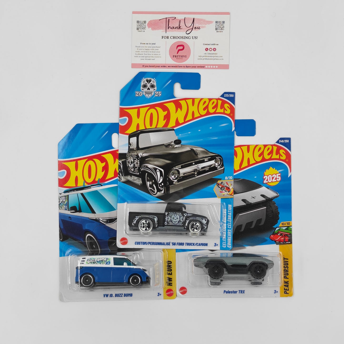Hot Wheels Bundle – VW ID Buzz Bomb, Custom '56 Ford Truck & Polestar TRX by Mattel