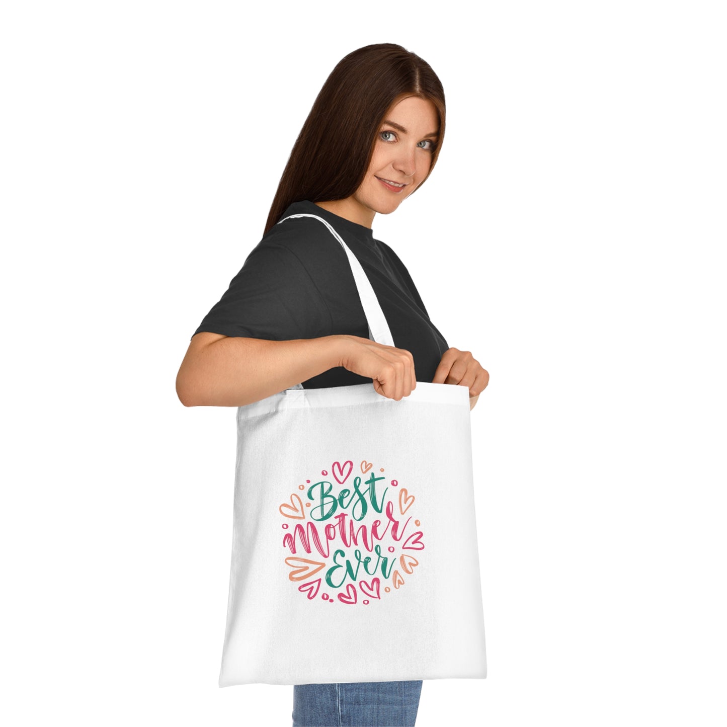 Colorful- Best Mom Ever Lettering: Printed Canvas Tote Bag