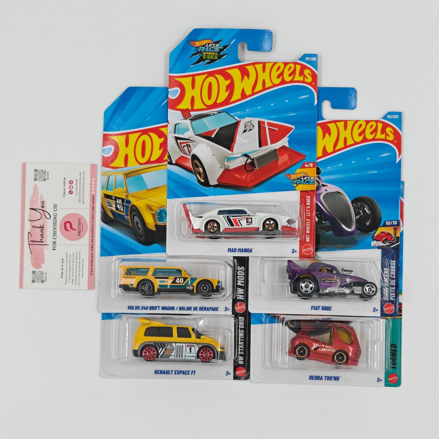 Mad Manga, Volvo 240 Drift Wagon / Bolide De Dérapage, Renault Espace F1, Fiat 500C & Deora Too'nd by Mattel – Hot Wheels Bundle