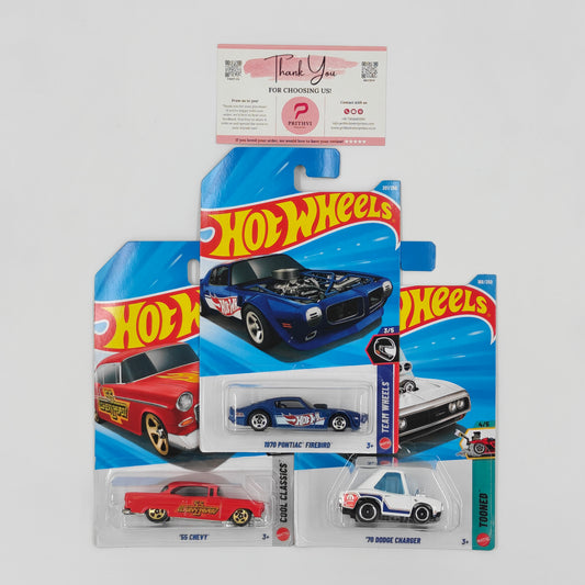 1970 Pontiac Firebird, '55 Chevy & '70 Dodge Charger by Mattel – Hot Wheels Bundle - Prithvi Enterprises