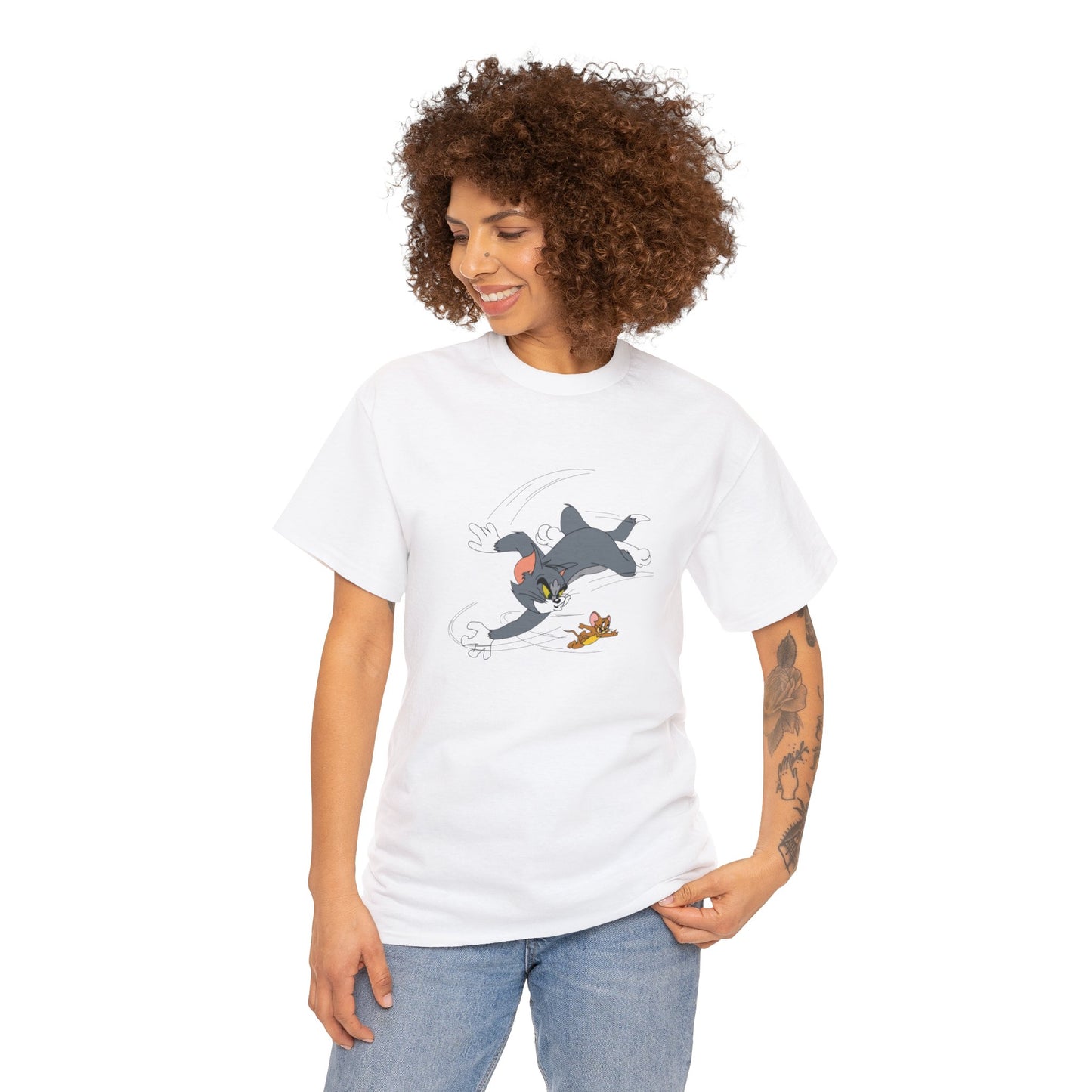 Tom and Jerry - "Chase me if you can" Printed T-shirt - White Round Neck Cotton