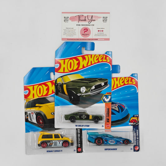 '68 Shelby GT500, Renault Espace F1 & Supercharged by Mattel – Hot Wheels Bundle - Prithvi Enterprises