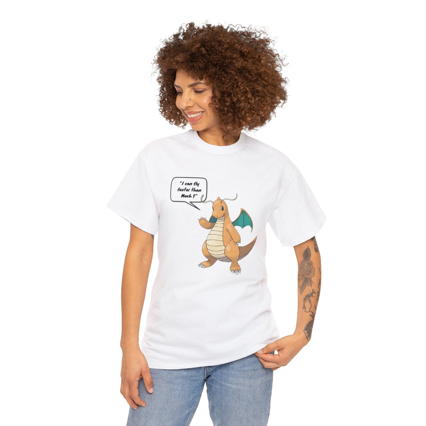 I can fly faster than Mach 1: Printed T-shirt - White Round Neck Cotton