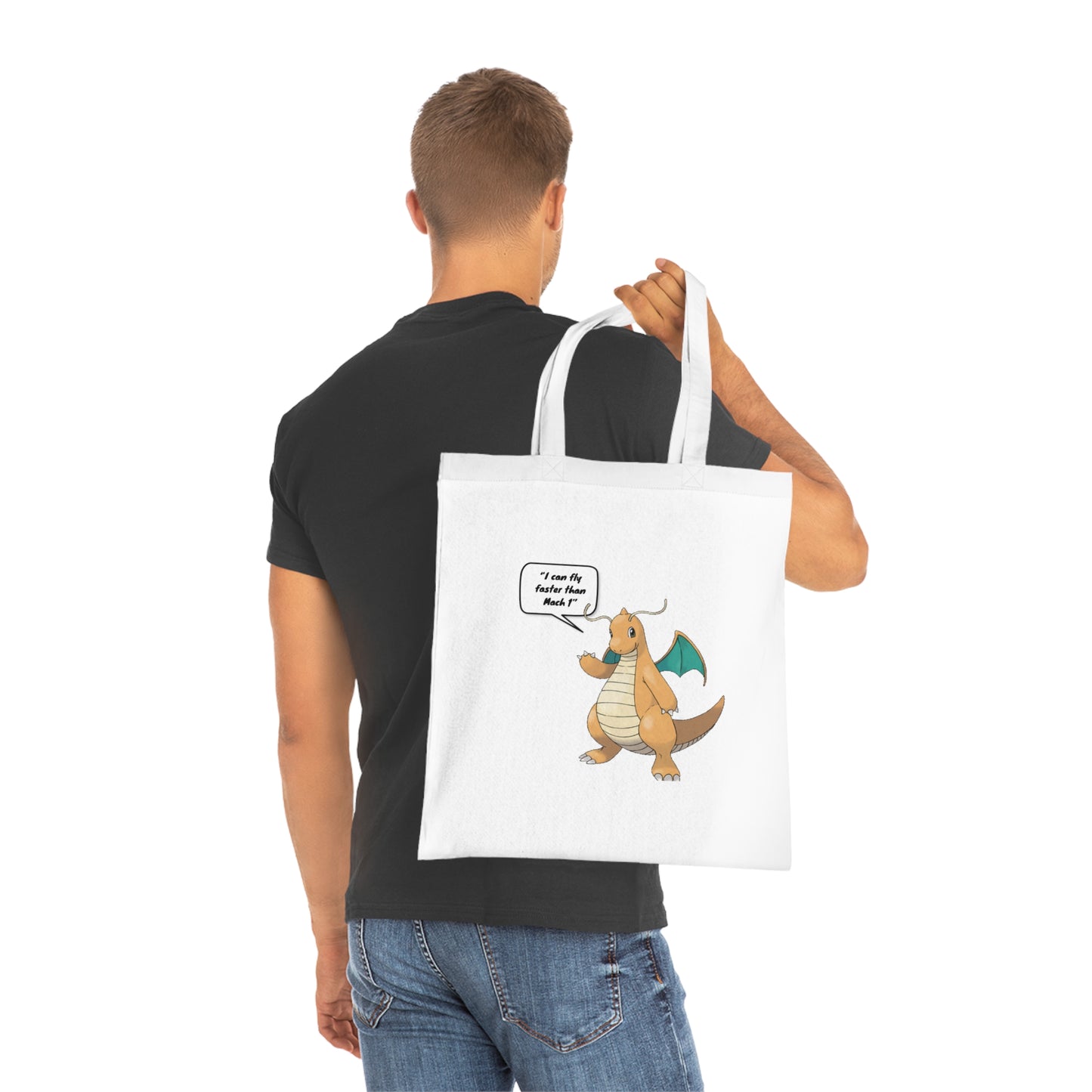 Pokémon - "I Can Fly Faster Than Mach 1" - Dragonite Printed Canvas Tote Bag