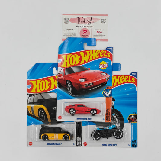 1983 Porsche 928S, Renault Espace F1 & Honda CB750 Café by Mattel – Hot Wheels Bundle