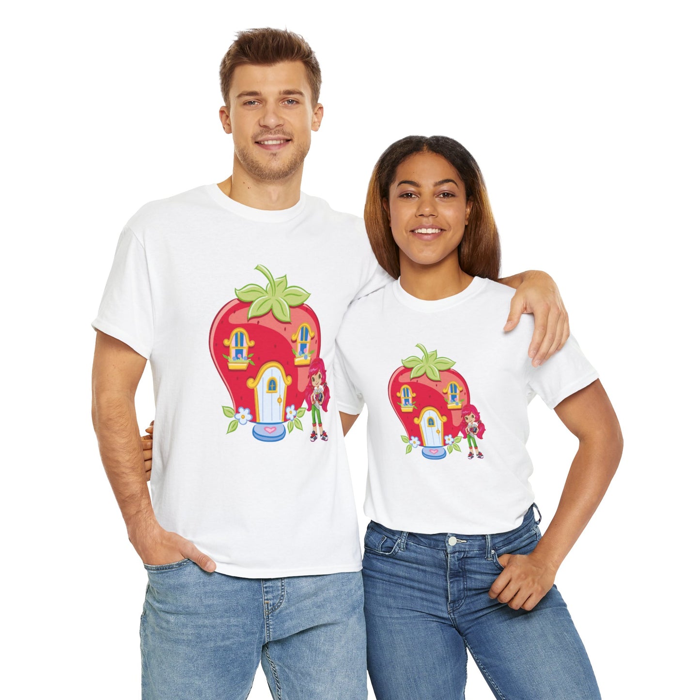 Strawberry Shortcake Printed T-shirt - White Round Neck Cotton