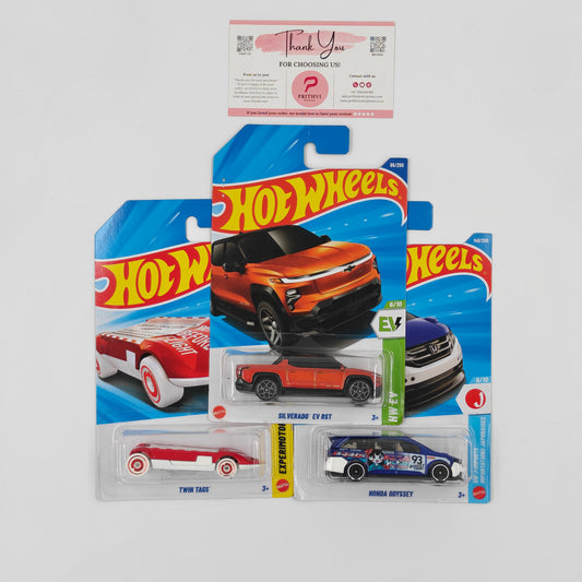 Hot Wheels Bundle – Twin Tags, Silverado EV RST & Honda Odyssey by Mattel