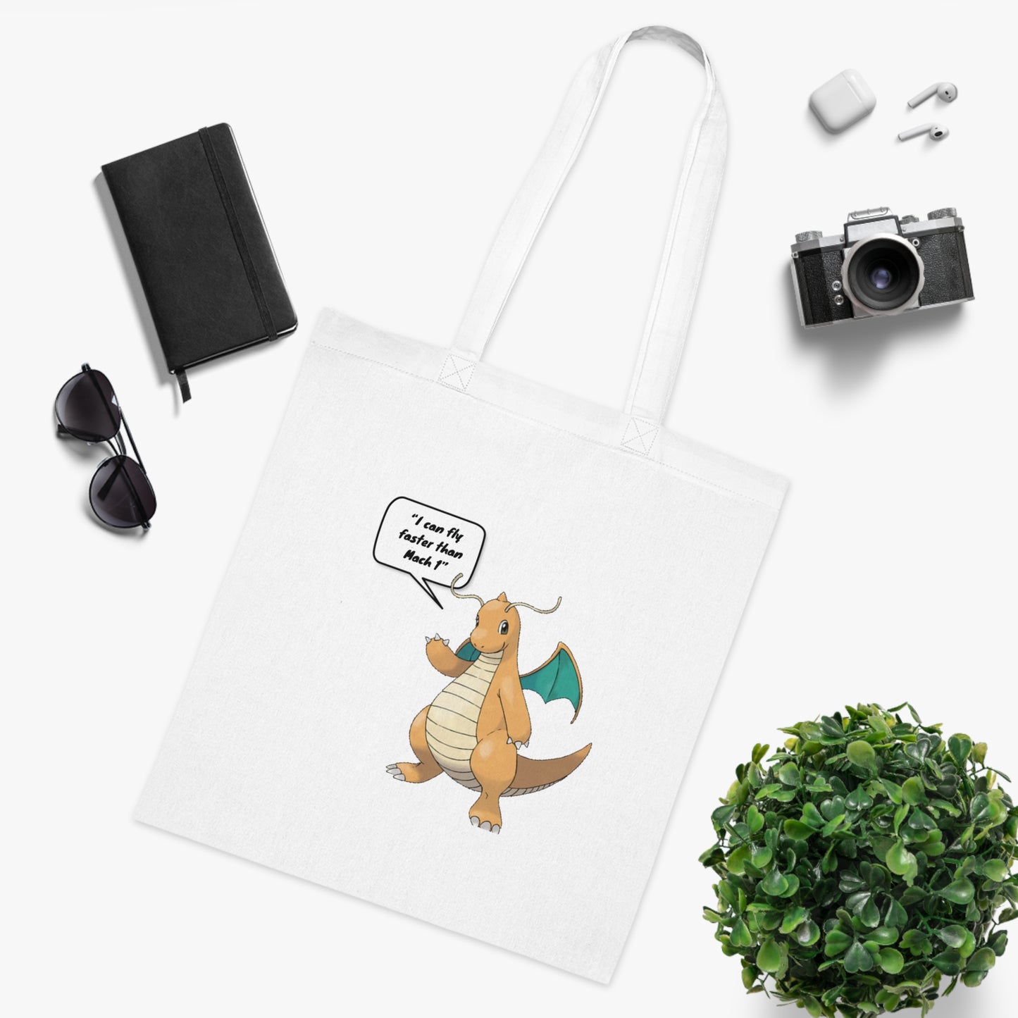 Pokémon - "I Can Fly Faster Than Mach 1" - Dragonite Printed Canvas Tote Bag