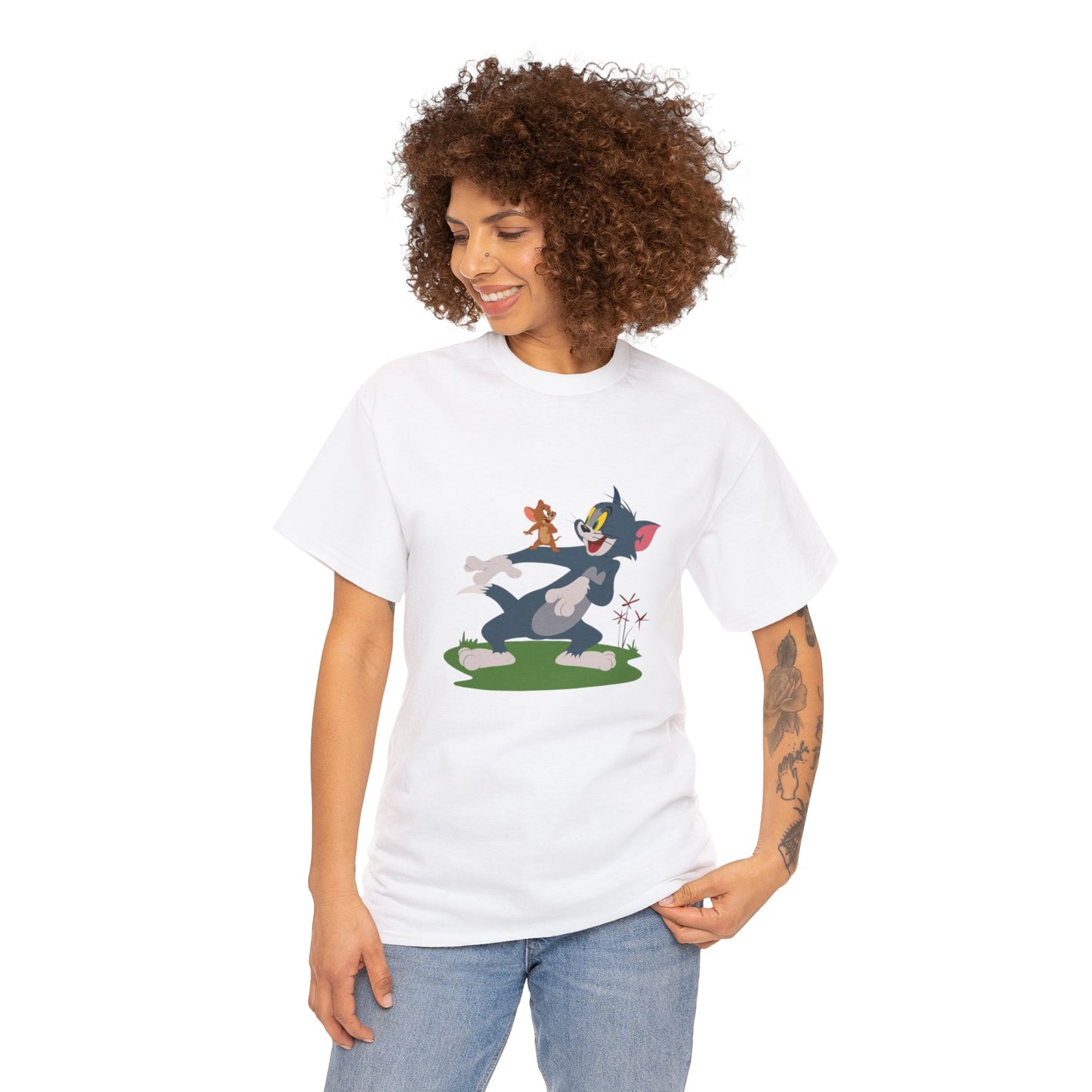 Tom and Jerry - "Happy!!!" Printed T-shirt - White Round Neck Cotton