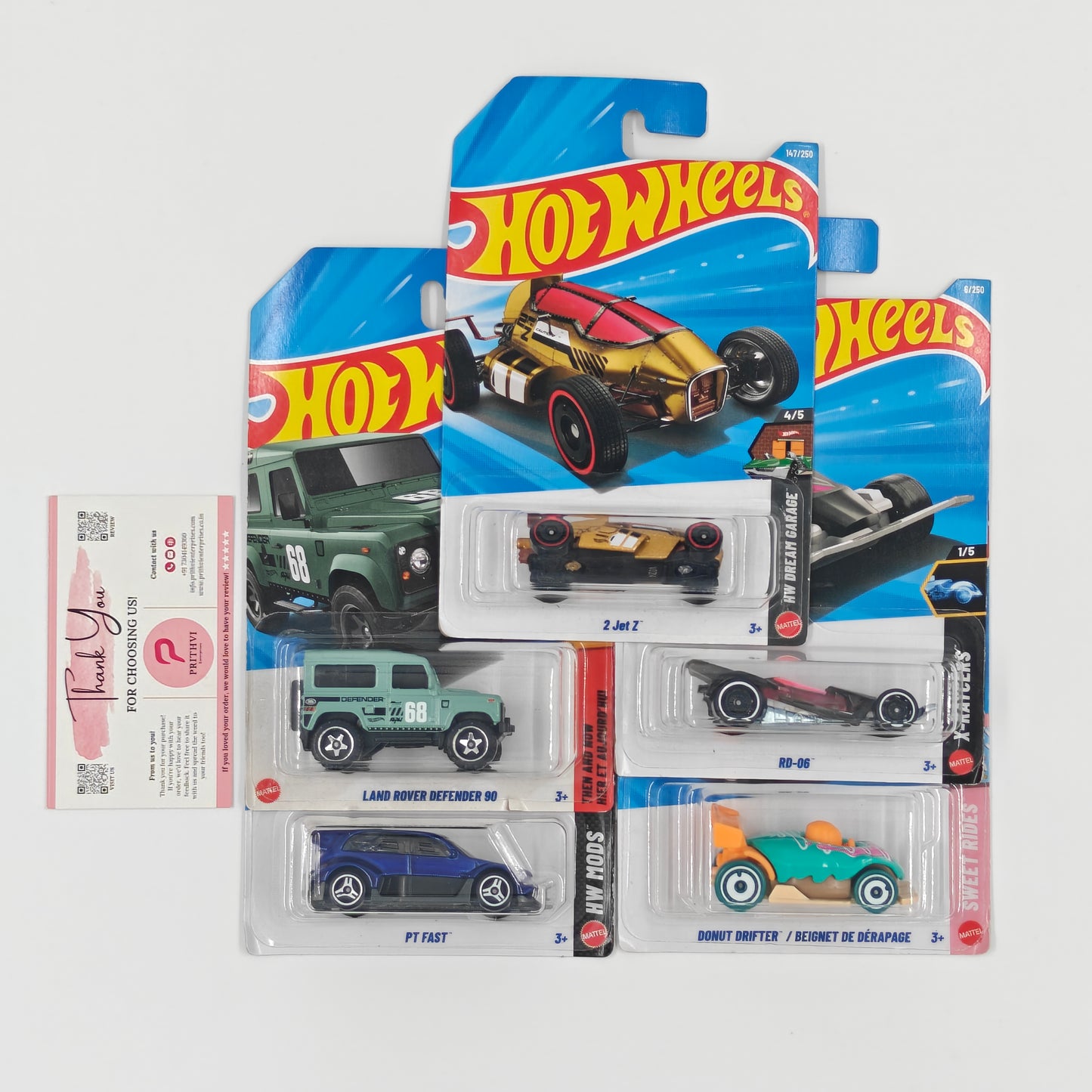 2 Jet Z, Land Rover Defender 90, RD-06, PT Fast & Donut Drifter / Beignet de Dérapage by Mattel – Hot Wheels Bundle