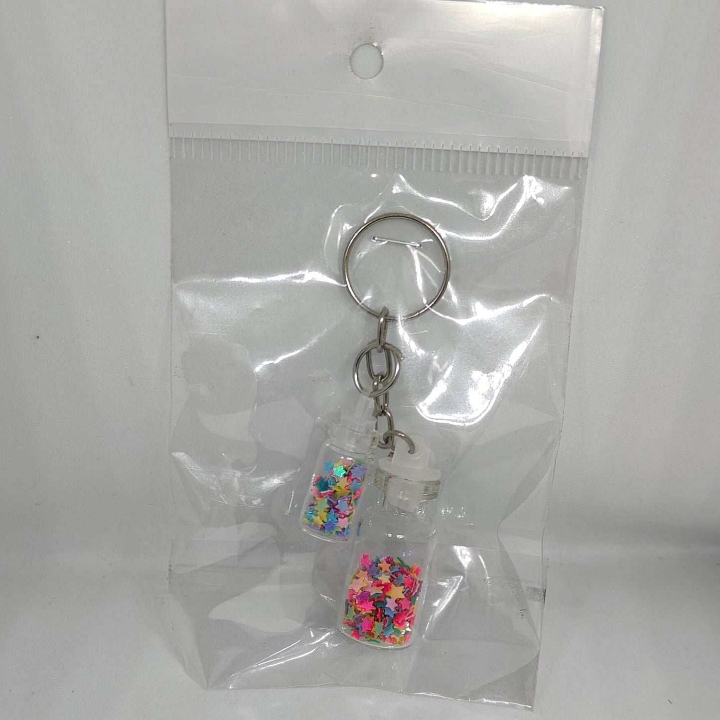 Mini Fancy Multi Color Glitter Bottle Keychain | Dual Glitter Bottles | Star-Shaped Glitter