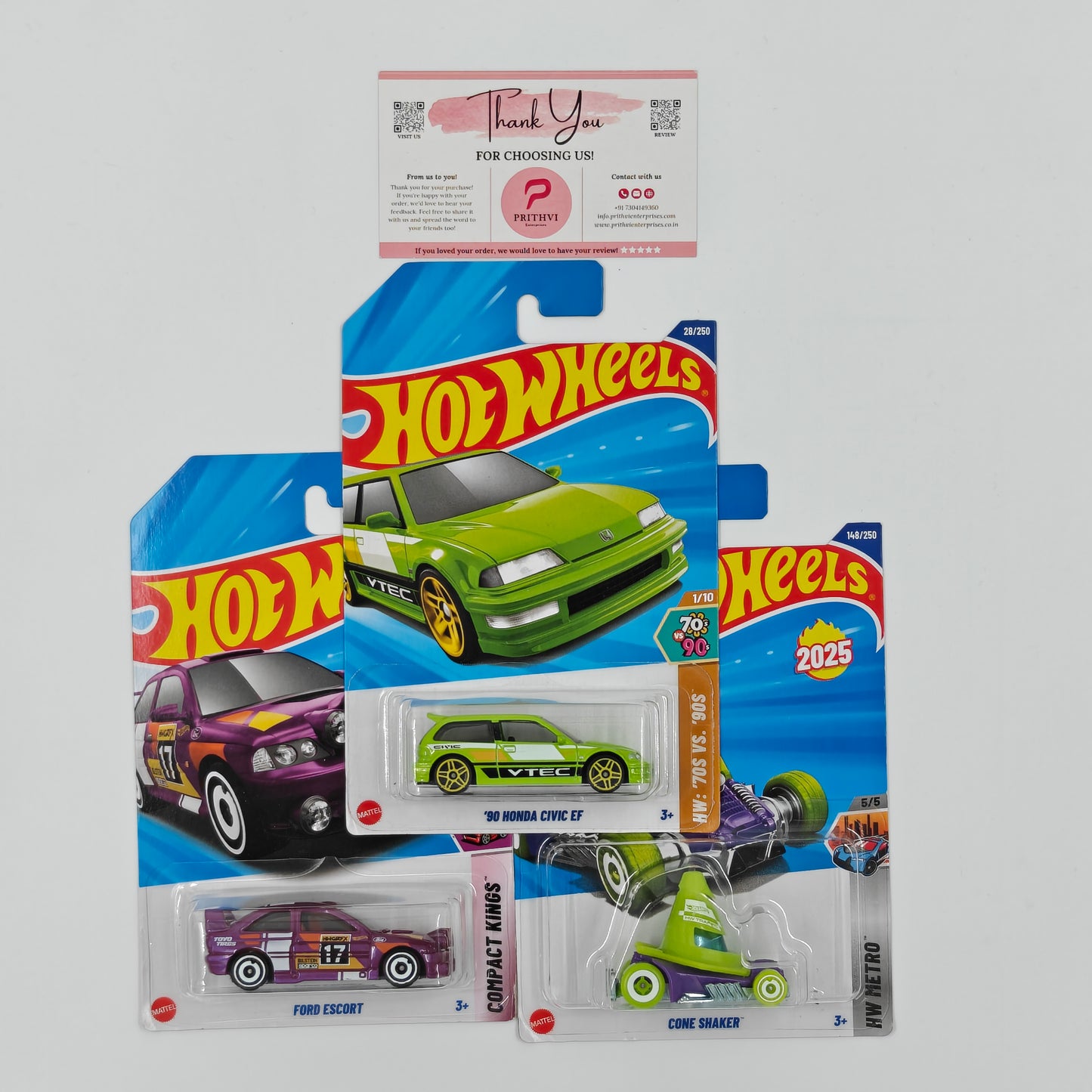 '90 Honda Civic EF, Ford Escort & Cone Shaker by Mattel – Hot Wheels Bundle