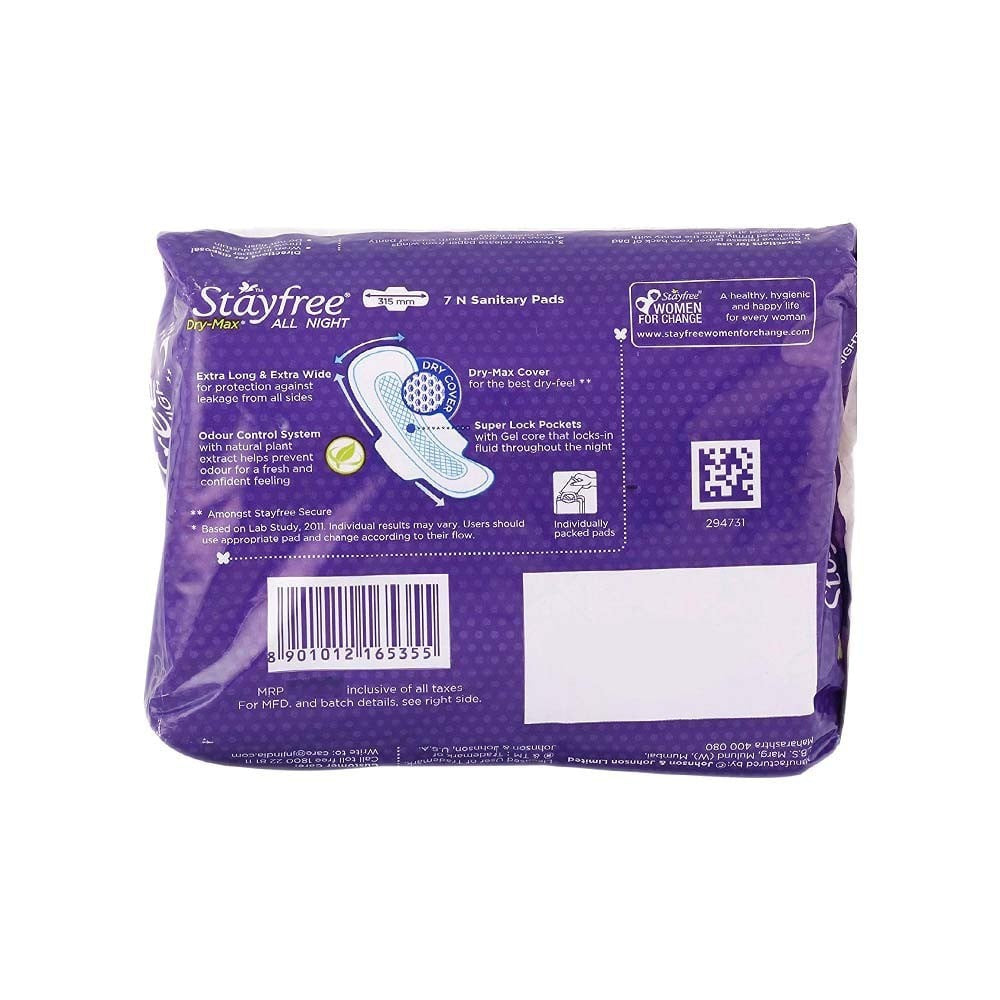 Stayfree Dry Max All Night Sanitary Pads (Extra Large Wings) : 7 units